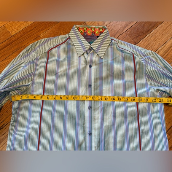 Robert Graham Floral Flip Cuff Button Down Shirt Men's Size Large Vert Stripe - Picture 11 of 14